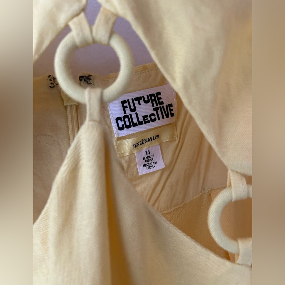 NWT Future Collective x Jenee Naylor Yellow Linen Blend Ring Maxi Dress Size 14 - Picture 9 of 10